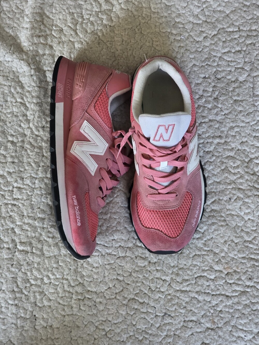 New Balance 574 Pink Suede Mesh Sneakers Men's Size 9.5 D Shoes ML574DGF EUC
